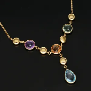 9ct Gold Multi Coloured Stone Set Necklace
