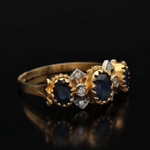 Victorian 9ct Gold Sapphire and Diamond Ring image-1