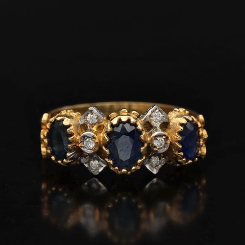 Victorian 9ct Gold Sapphire and Diamond Ring image-2