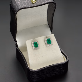 Emerald and Diamond Halo Earrings