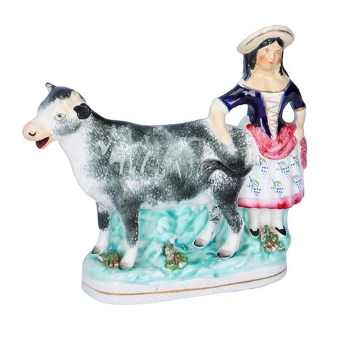 19th Century Staffordshire Milkmaid and Cow Creamer Jug image-1