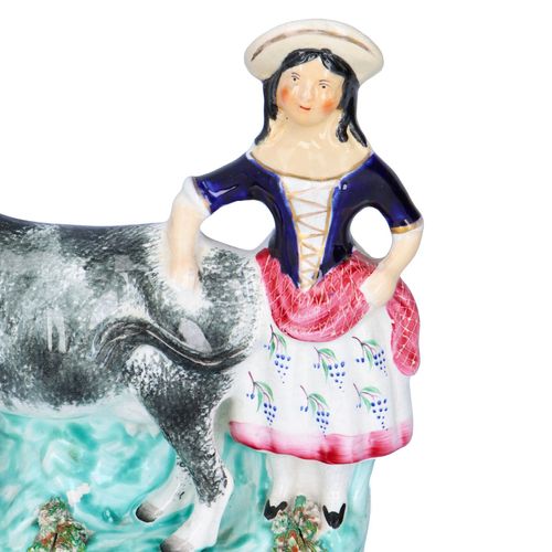 19th Century Staffordshire Milkmaid and Cow Creamer Jug image-3