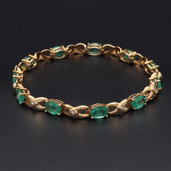 9ct Gold Fine Jewellery Company Emerald and Diamond Bracelet