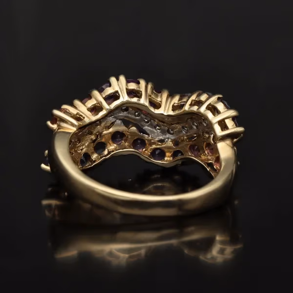 Gold Diamond Amethyst Garnet Ring