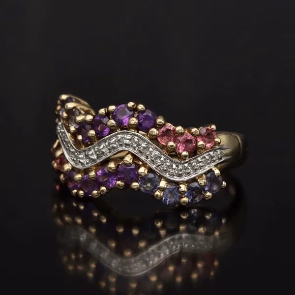 Gold Diamond Amethyst Garnet Ring