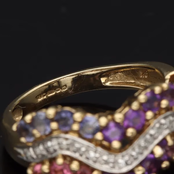 Gold Diamond Amethyst Garnet Ring