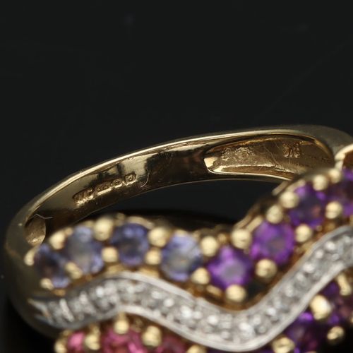 Gold Diamond Amethyst Garnet Ring image-4