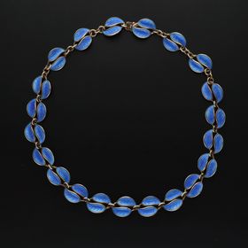 Silver & Blue Guilloche Enamel Double Leaf Necklace