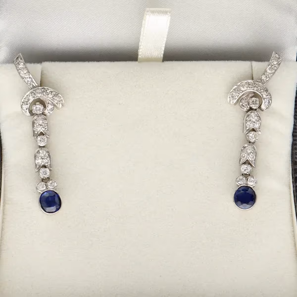 18ct White Gold Sapphire & Diamond Drop Earrings