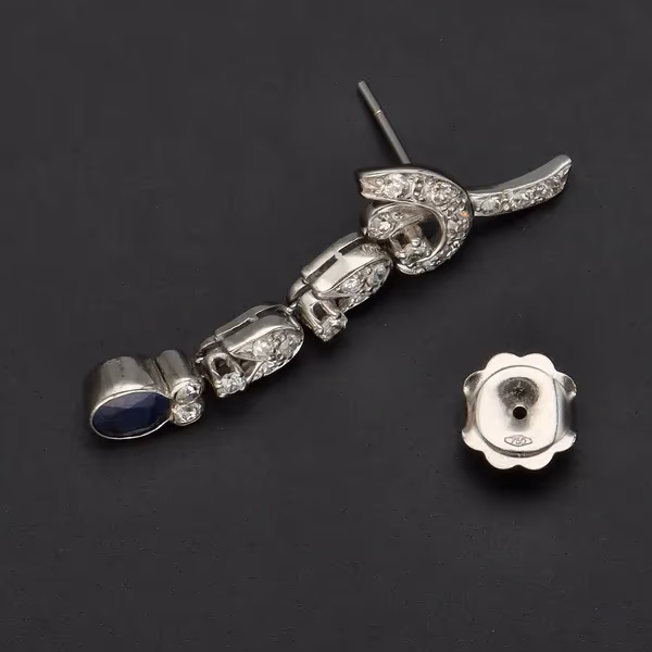 18ct White Gold Sapphire & Diamond Drop Earrings