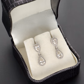 18ct White Gold 1.70ct Double Pear Halo Diamond Drop Earrings