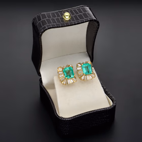 18ct Yellow Gold Colombian Emerald & Diamond Earrings
