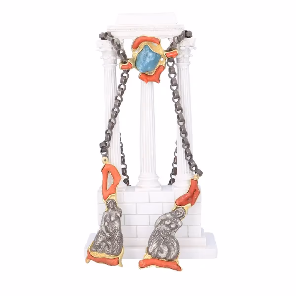 14ct Yellow Gold & Oxidised Silver Sculpture Necklace