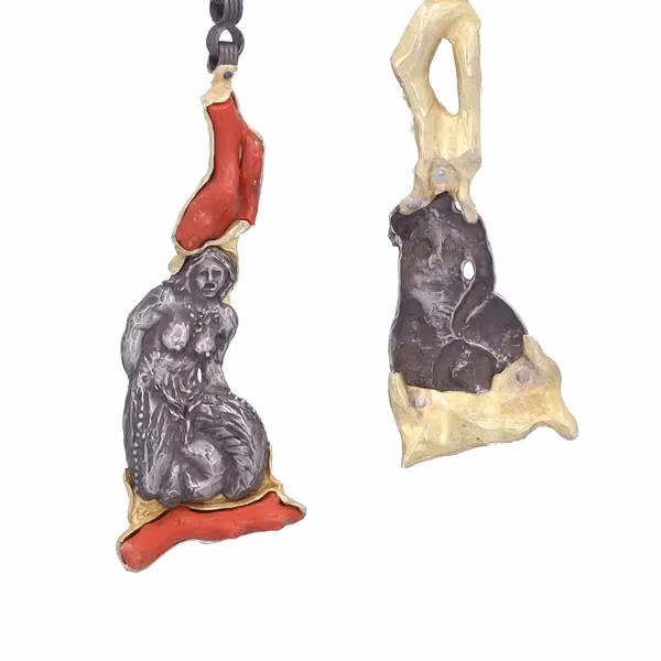 14ct Yellow Gold & Oxidised Silver Sculpture Necklace