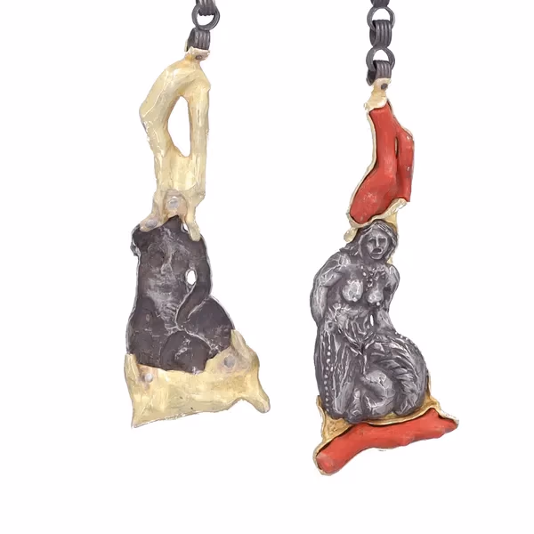 14ct Yellow Gold & Oxidised Silver Sculpture Necklace