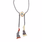 14ct Yellow Gold & Oxidised Silver Sculpture Necklace