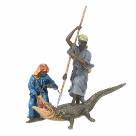 Geschutzt Bronze Sculpture Of Two Arabs Fighting A Crocodile