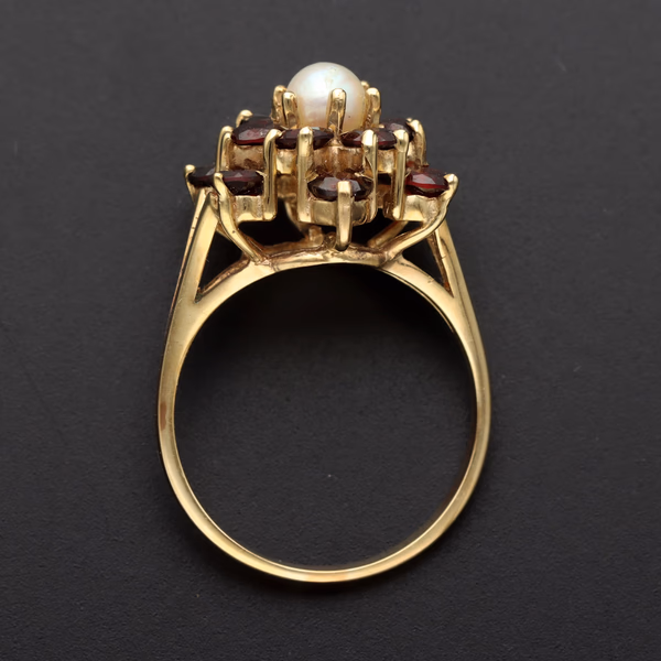Vintage Garnet and Cultured Pearl Ring