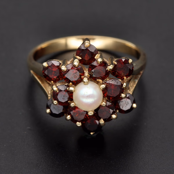 Vintage Garnet and Cultured Pearl Ring
