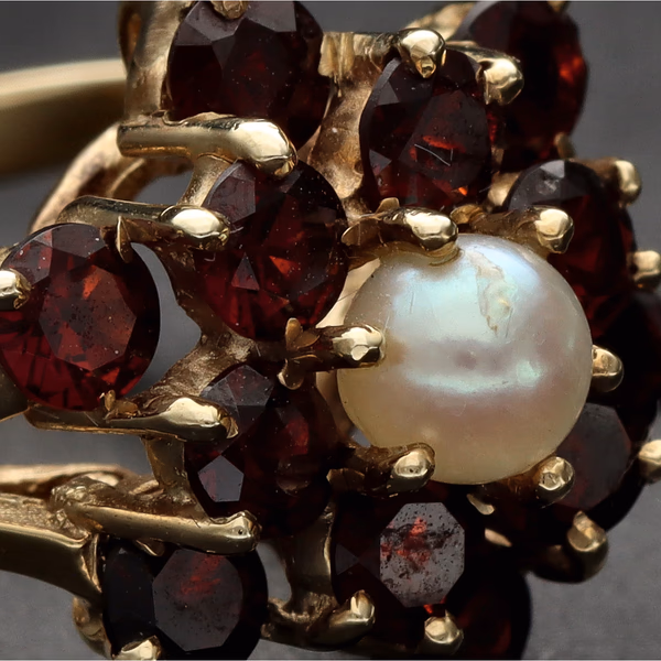 Vintage Garnet and Cultured Pearl Ring