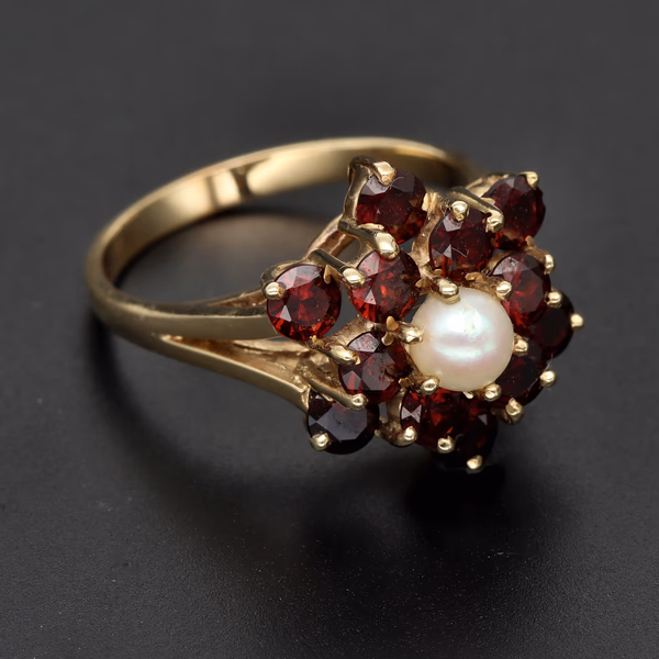 Vintage Garnet and Cultured Pearl Ring