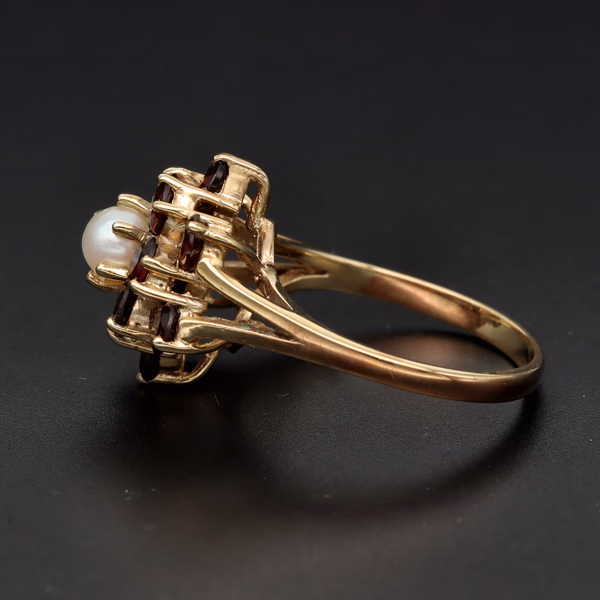 Vintage Garnet and Cultured Pearl Ring