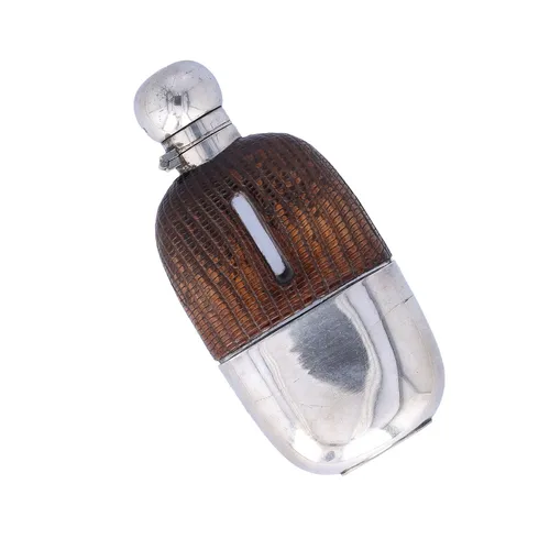 Circa 1900 Lizard Skin and Silver Plate Hip Flask image-2