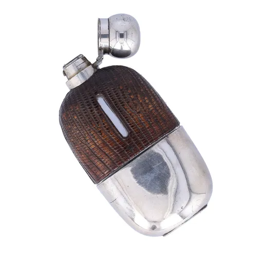 Circa 1900 Lizard Skin and Silver Plate Hip Flask image-3