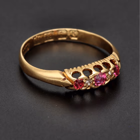 Antique 18ct Yellow Gold Ruby & Diamond Trilogy Ring