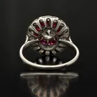 Platinum Old Cut Diamond and Ruby Halo Ring