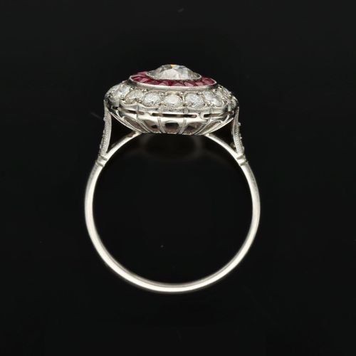 Platinum Old Cut Diamond and Ruby Halo Ring image-6