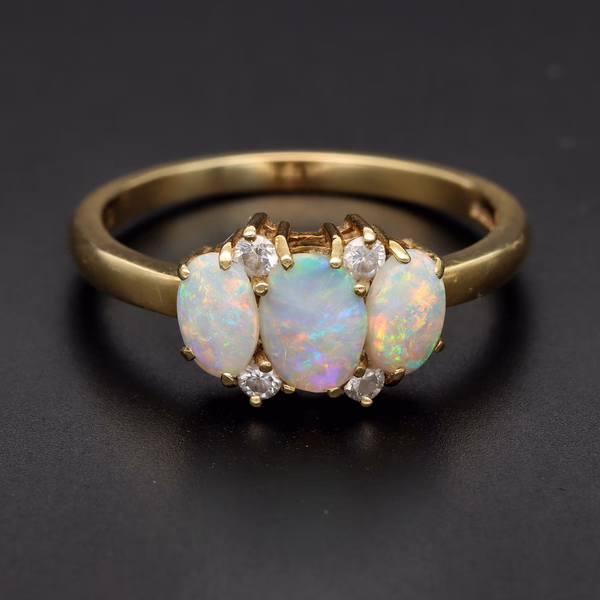 Retro 18ct Yellow Gold Opal & Diamond Ring