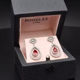 18ct White Gold Boodles Ruby and Daimond 'Palace' Drop Earrings
