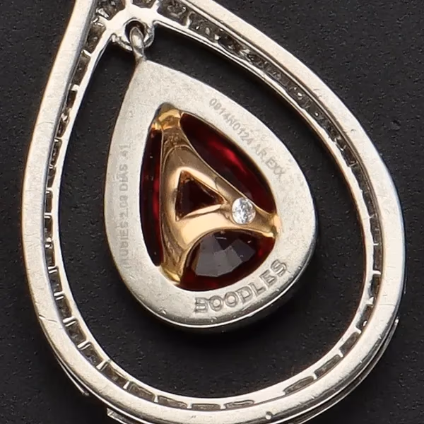 18ct White Gold Boodles Ruby and Daimond 'Palace' Drop Earrings