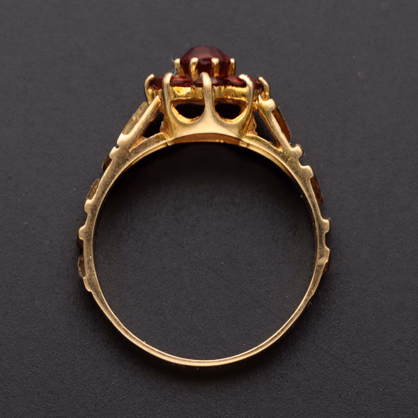 Vintage 9ct Yellow Gold Garnet Cluster Ring By Slade & Kempton