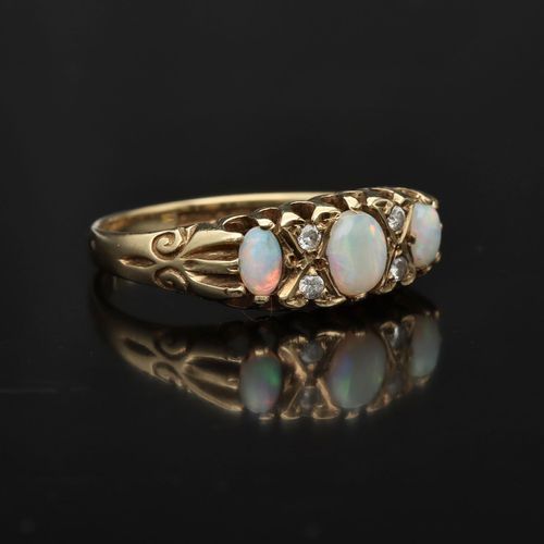Gold Opal Diamond Ring. London 1987 image-1