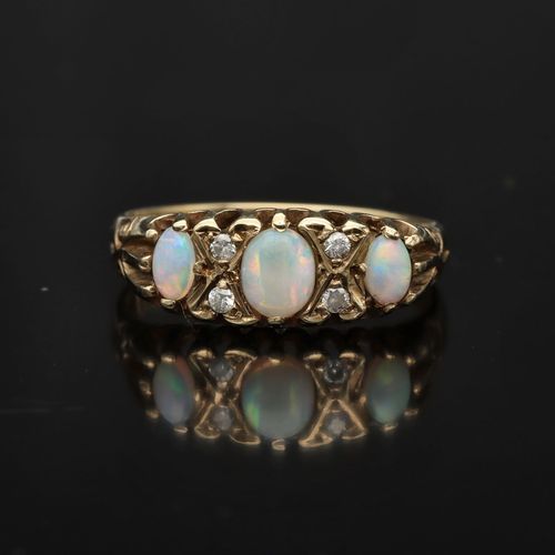 Gold Opal Diamond Ring. London 1987 image-2