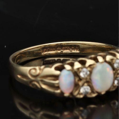 Gold Opal Diamond Ring. London 1987 image-4