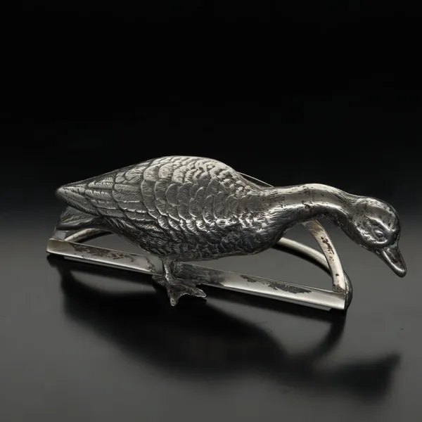 Rare Edwardian Silver Goose Menu Holder