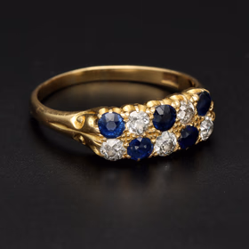 Art Deco 18ct Yellow Gold Sapphire & Diamond Ring