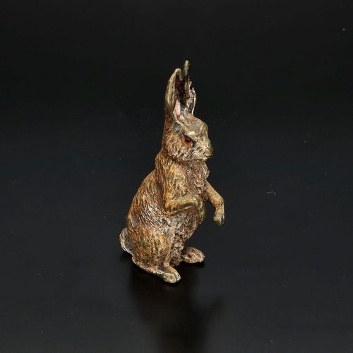 Cold Painted Bronze of a Hare by Franz Bergman image-1