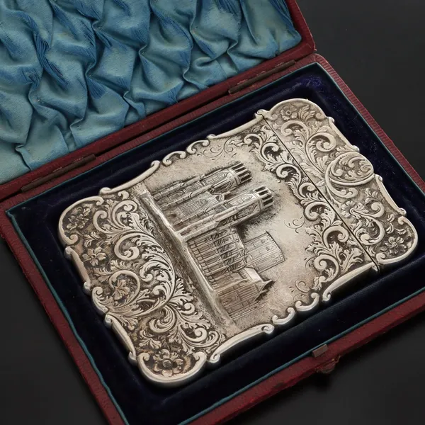 Victorian Nathaniel Mills Silver CastleTop York Minster Card Case