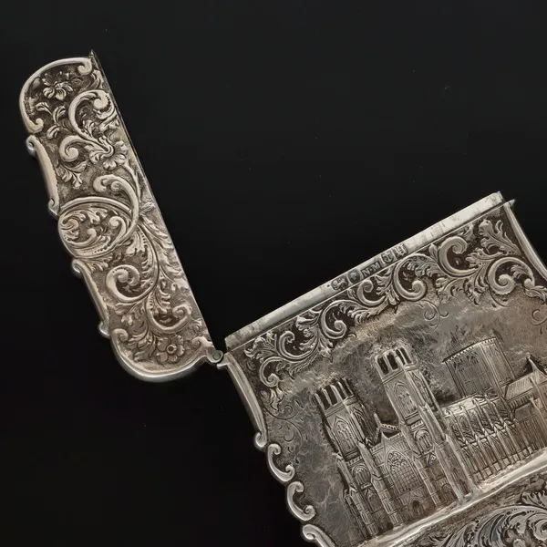 Victorian Nathaniel Mills Silver CastleTop York Minster Card Case