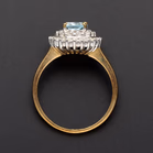9ct Yellow Gold Oval Blue Gemstone & Diamond Double Halo Cluster Ring