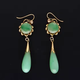 Early 20th Century 14k Gold Jade Drop Earrings