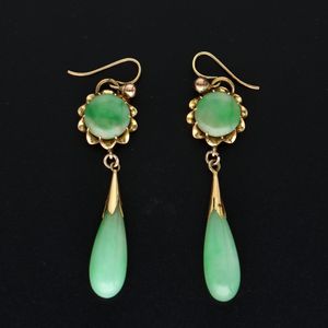 Early 20th Century 14k Gold Jade Drop Earrings