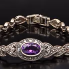 Silver Amethyst and Marcasite Bracelet