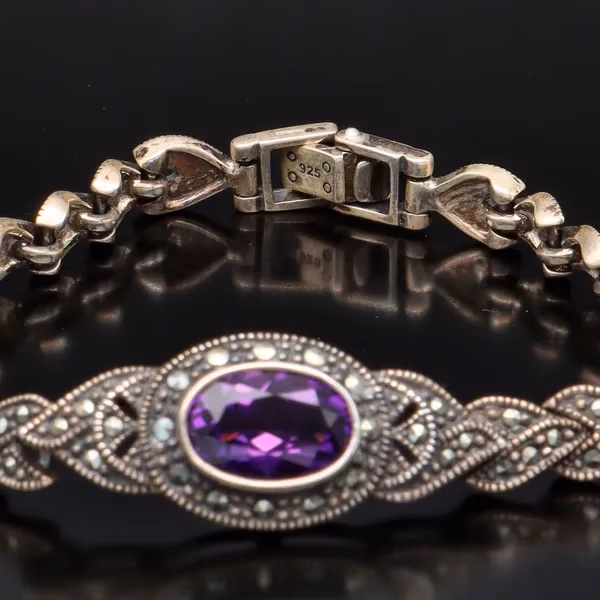 Silver Amethyst and Marcasite Bracelet