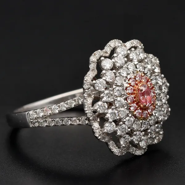 18ct White Gold Pink Diamond & Diamond Cluster Ring