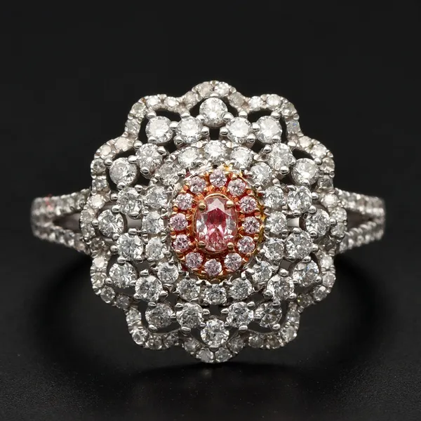 18ct White Gold Pink Diamond & Diamond Cluster Ring